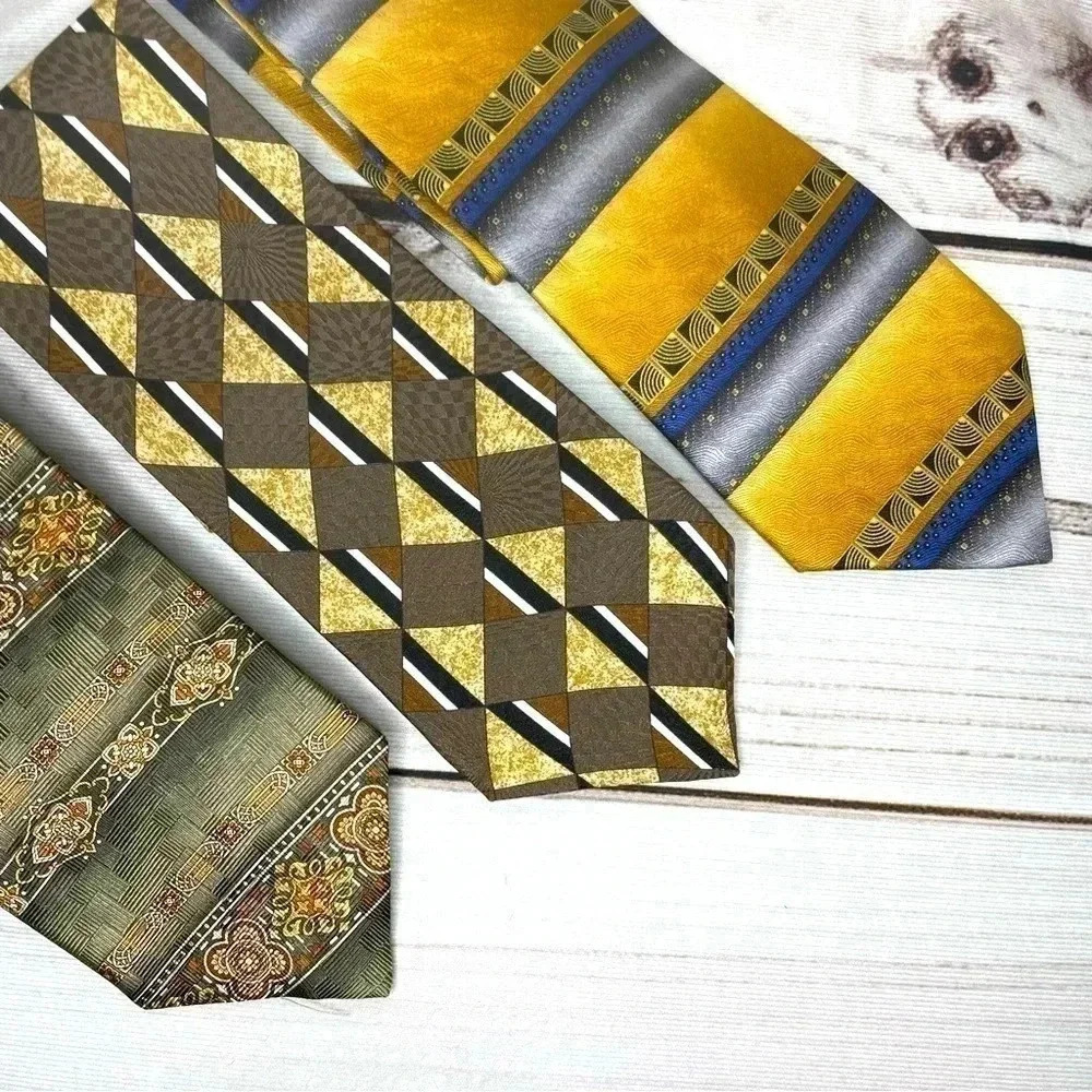 Zionetti Mens Ties Italian Silk Collection Bundle 63-64.75” Gold Brwn Blue Green